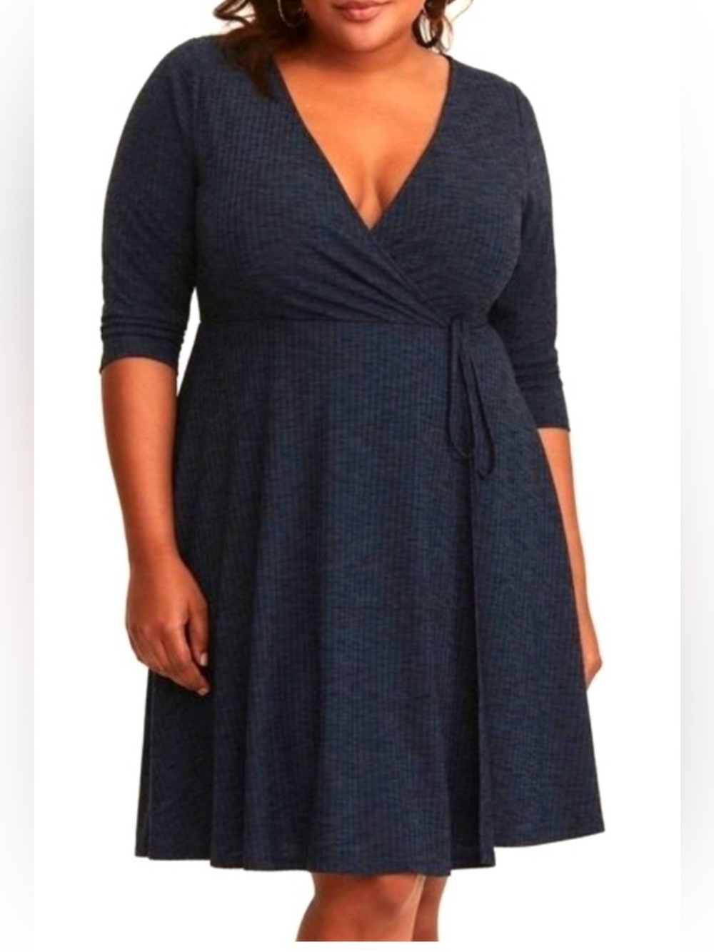 Torrid Navy Ribbed Wrap Midi Dress with Tie Size 2 (2X)
